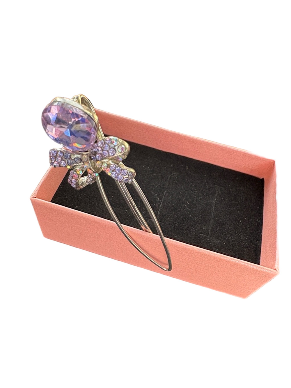 Vintage Crystal Rhinestone Butterfly Hair Clip - Lavender And Clear Crystals